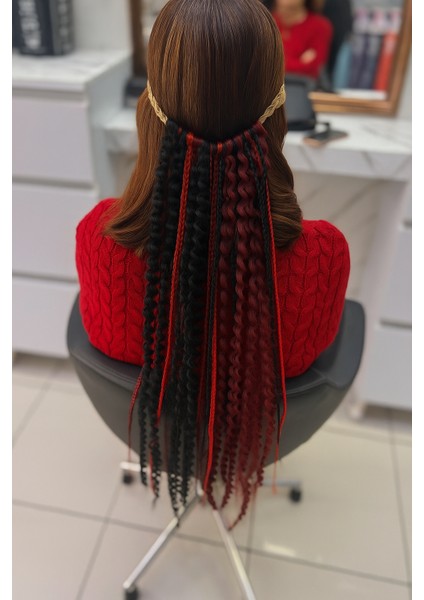 Kırmızı Siyah Saç-Örgü Saç-Sentetik Rasta-Afro Örgü Saç-Bohem Örgü Saç