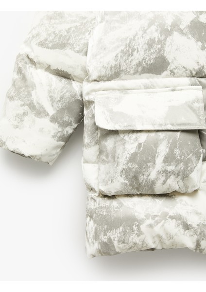 Kapşonlu Uzun Kollu Desenli Cepli Oversize Mont fırsatları