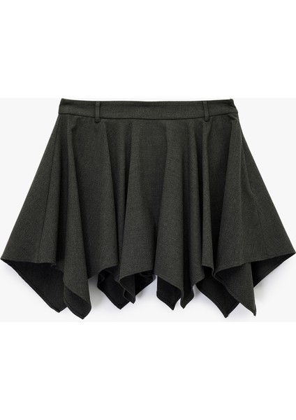 Viskon Karışımlı Volanlı Asimetrik Kesim Mini Etek