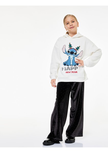 Kapşonlu Uzun Kollu Lisanslı Stitch Baskılı Oversize Sweatshirt fiyatları