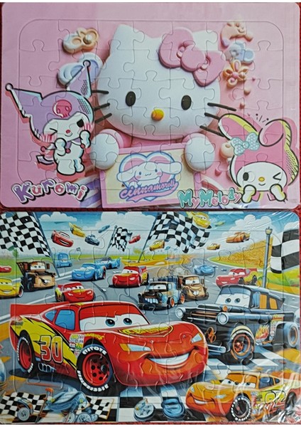 2 Adet Puzzle Yap Boz (33CM*23CM*42PARÇA) (Arabalar / Hello Kitty )