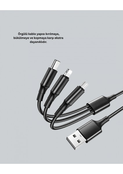 Evrensel 3 Başlıklı Şarj Kablosu – Iphone Huawei Samsung Için fiyatları