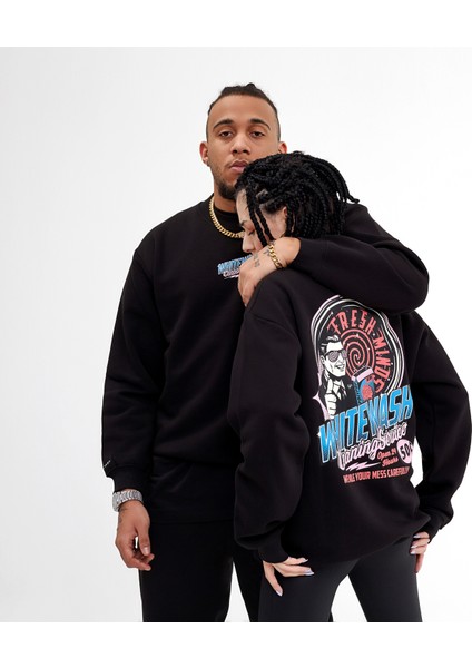 Whitewash Siyah Regular Fit Bisiklet Yaka Sweatshirt