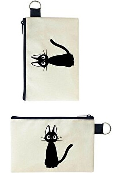 Siyah Kedi Baskılı Kanvas Makyaj Çantası