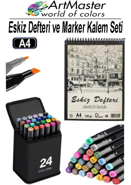 A4 Eskiz Defteri 50 Yaprak 100 gr 1 Adet 24 Renk Marker Kalem Çift Taraflı Touch Çift Uçlu Eskiz Defteri Boya Seti