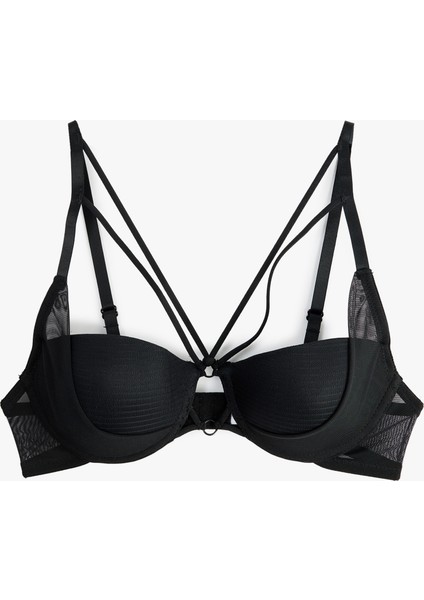 Pencere Detaylı Rahat Kalıp Tüllü Desteksiz Balenli Sütyen