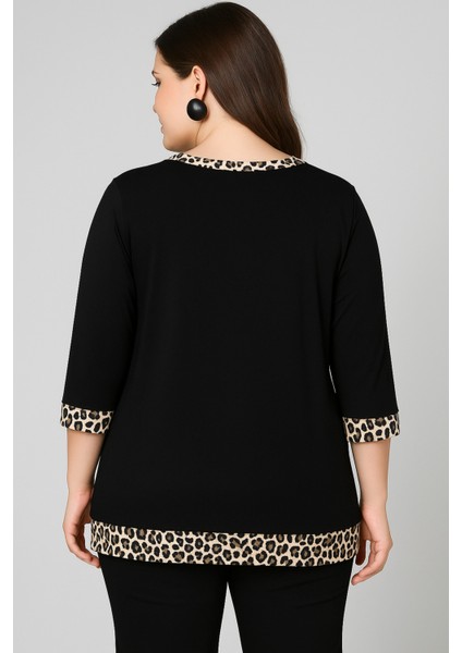 Büyük Beden V Yaka Kolucu Etek Leopar Garnili Uzun Kol Bluz fiyatları
