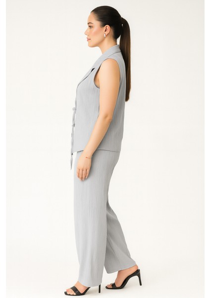 Yelekli Pantolon Keten Takım