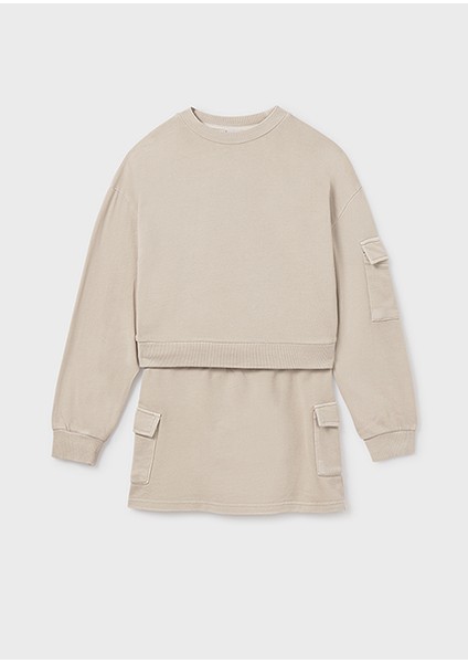 Kız Çocuk Bej Sweatshirt ve Kargo Etek Takım 7917 fiyatları