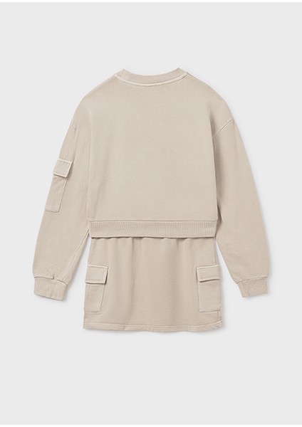 Kız Çocuk Bej Sweatshirt ve Kargo Etek Takım 7917 modelleri