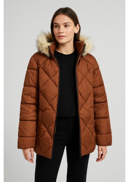 Şişme Mont (Tüylü Fermuarlı Kapşonlu)