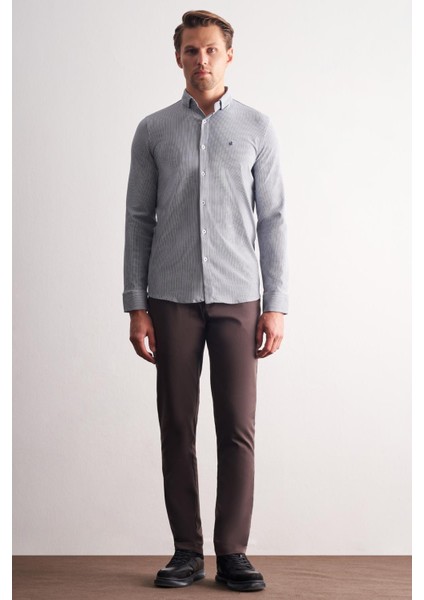 Koyu Lacivert Smart Düğmeli Yaka Uzun Kol Cepsiz Slim Fit Casual Gömlek 1004255166 fiyatları