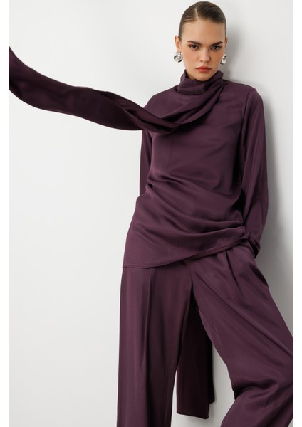 Fular Detaylı Saten Bordo Tasarım Bluz fırsatları