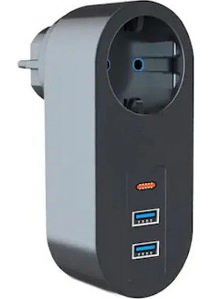 Tekli Akım Korumalı 2 Adet USB 1 Adet Type-C Girişli Priz 3400