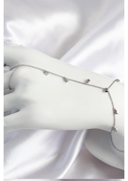 Pirinç Zirkon Taşlı Sallantılı Model Gümüş Renk Kadın Şahmeran - TJ-SN700