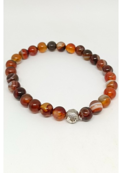 Gümüş Aksesuarlı Farklı Tonlu Akik Doğal Taşlı Bileklik