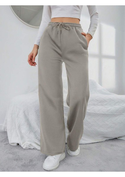 Kadın Baggy Fit 3 Iplik Beli Lastikli Geniş Paça Eşofman