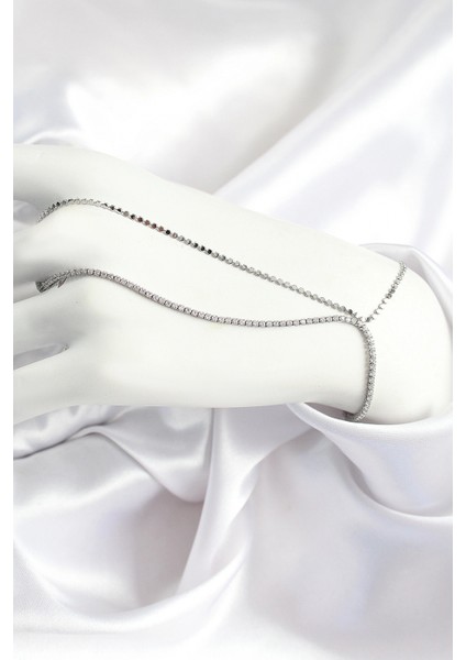 Pirinç Zirkon Taşlı Ezme Zincir Model Gümüş Renk Kadın Şahmeran - TJ-SN690