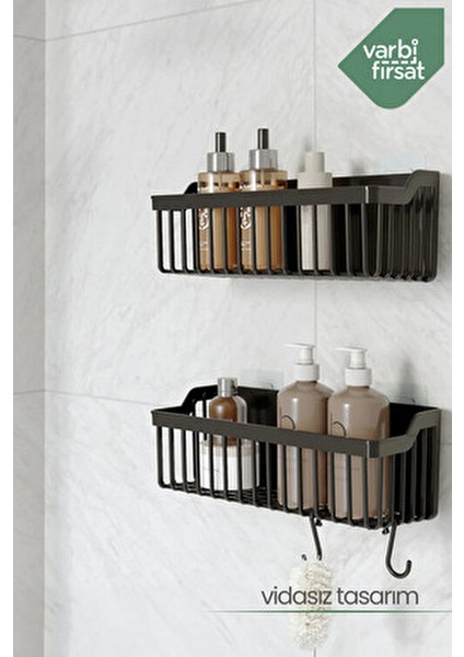 Yapışkanlı Banyo Rafı, 2'li Banyo Düzenleyici, Duş Rafı Organizer Şampuanlık, Plastik