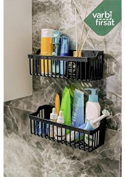 Yapışkanlı Banyo Rafı, 2'li Banyo Düzenleyici, Duş Rafı Organizer Şampuanlık, Plastik indirimleri