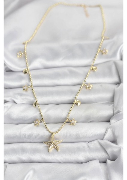 Pirinç Gold Renk Zirkon Taşlı Deniz Yıldızı Model Kadın Kolye - TJ-BKO10644 fiyatları