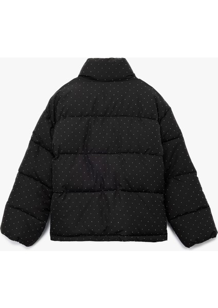 Dik Yaka Fermuarlı Cep Detaylı Taşlı Şişme Mont indirimleri