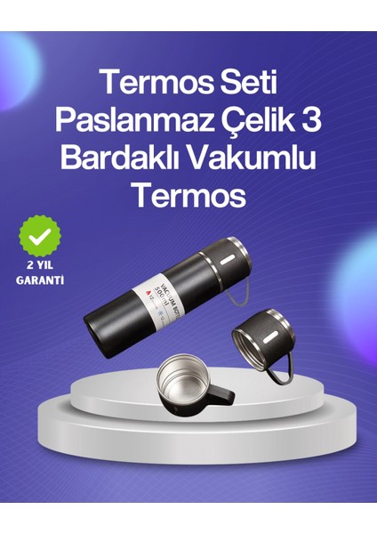 Isıyı Uzun Süre Koruyan 500 ml Termos Seti | Çelik Gövde, 2 Bardaklı, Hediye Kutulu