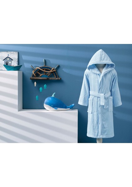 Mavi Kapüşonlu Kadife Çocuk Bornozu fiyatları