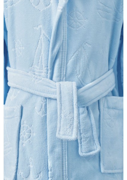 Mavi Kapüşonlu Kadife Çocuk Bornozu modelleri