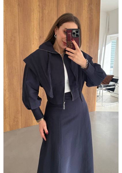 Liva Fularlı Takım Lacivert modelleri