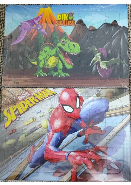 2 Adet Puzzle Yap Boz (33CM*23CM*40PARÇA) (Dinozorlar / Örümcek Ad. Figürlü)