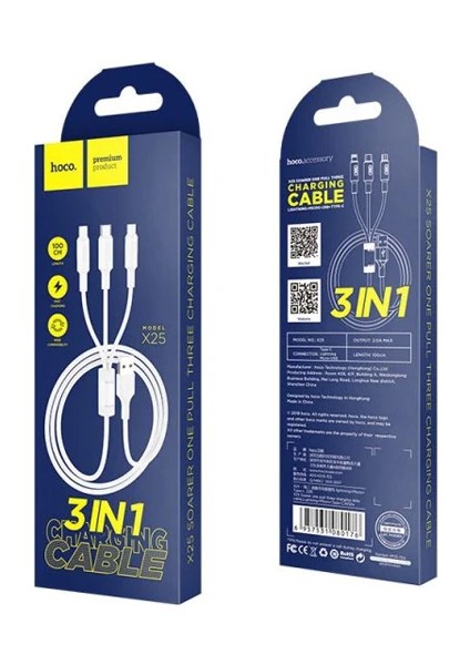 Hoco X25 3in1 USB Şarj ve Data Kablosu 1M-(5775) - ?08?67E7-9G0008 indirimleri