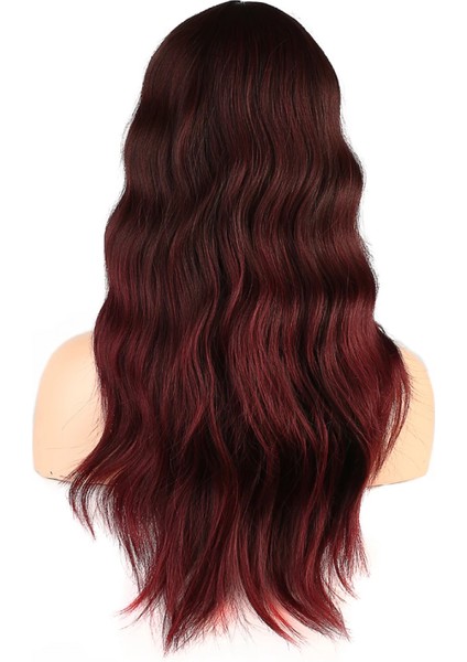 Dalgalı Perçemli Fiber Sentetik Orta Boy Peruk - Kızıl Kahve indirimleri