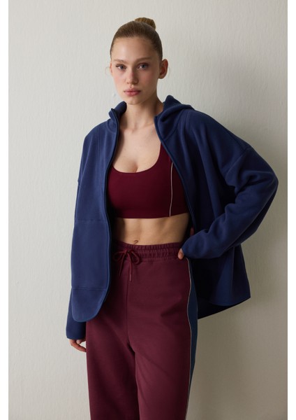 İndigo Termal Etkili Oversize (Bol Kesim) Polar Ceket