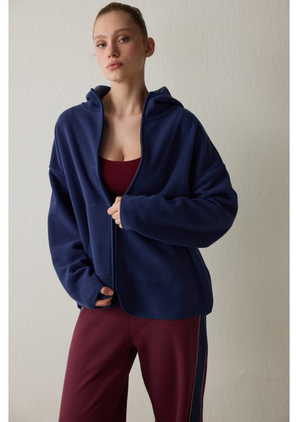 İndigo Termal Etkili Oversize (Bol Kesim) Polar Ceket