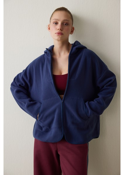 İndigo Termal Etkili Oversize (Bol Kesim) Polar Ceket
