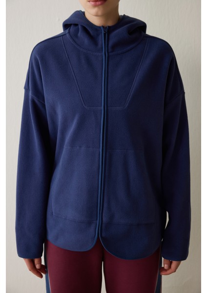 İndigo Termal Etkili Oversize (Bol Kesim) Polar Ceket