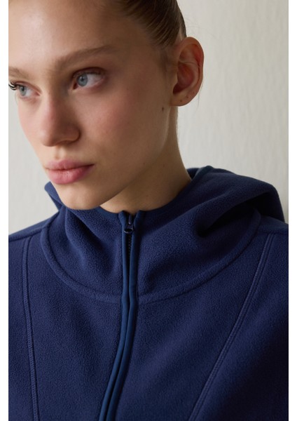 İndigo Termal Etkili Oversize (Bol Kesim) Polar Ceket