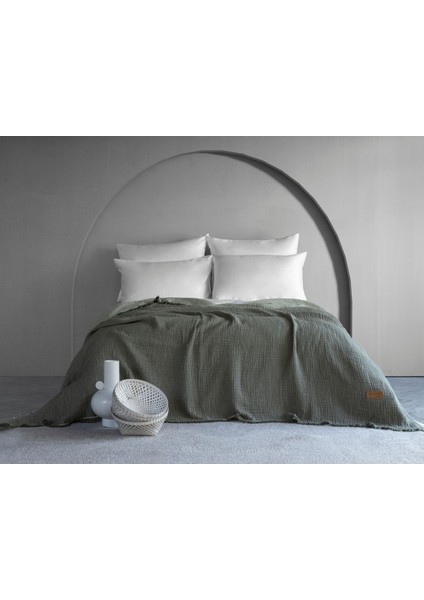 Camino Müslin 4 Katlı Yatak Örtüsü - Haki-Açık Yeşil