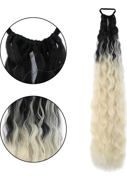 Lastik Tokalı At Kuyruğu Kabarık Afro Dalgalı - Siyah / Platin Ombre fiyatları