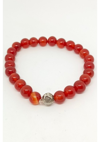 Gümüş Detaylı Akik Doğal Taşlı Bileklik