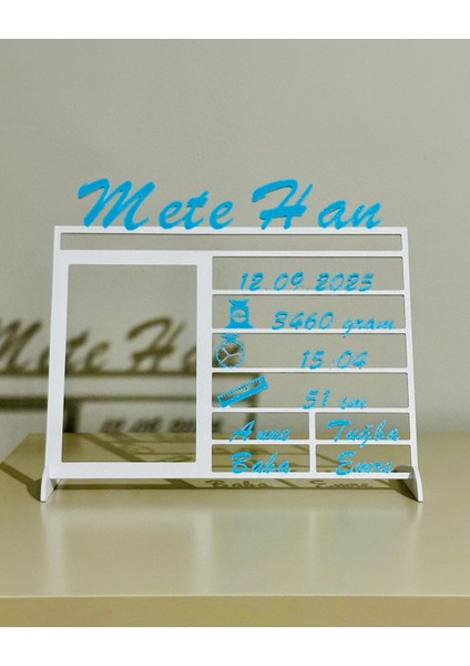 Kişiye Özel 3D Yenidoğan Bilgi Tablosu - Çift Renk (Beyaz & Uzay Mavisi) modelleri