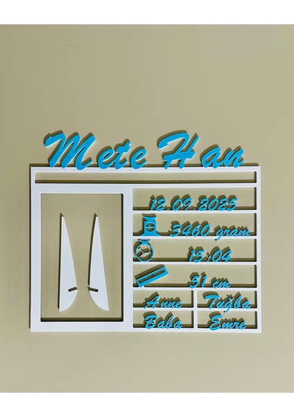 Kişiye Özel 3D Yenidoğan Bilgi Tablosu - Çift Renk (Beyaz & Uzay Mavisi) indirimleri