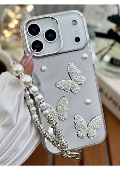 Iphone 17 Promax Uyumlu Aynalı Charm Kelebek Oyuncak Tasarımlı Silikon Kılıf