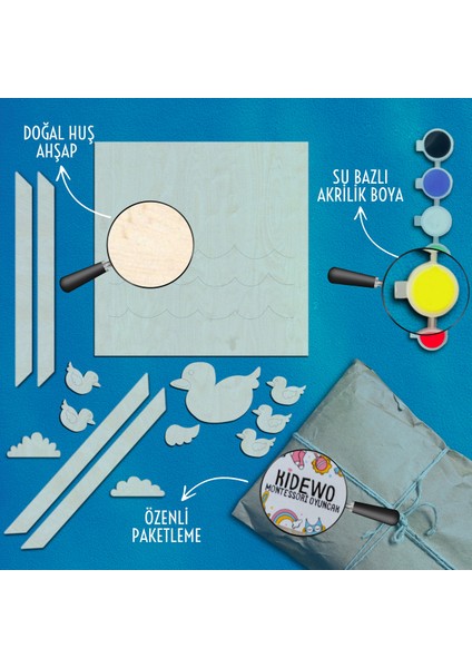 Ördek Ailesi Ahşap Boyama Etkinlik Seti Eğitici Çocuk Aktivite Fırça + Akrilik Boya Kreş Okul Öncesi fırsatları