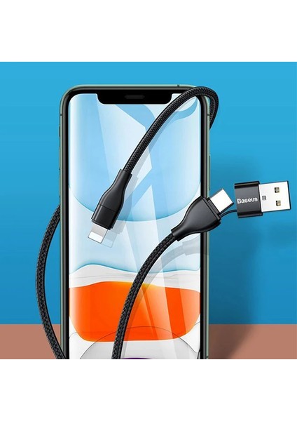 Baseus 2in1 Dual Output Cable/usb-A+Type-C Iphone 18W Hızlı Şarj USB Kablo 1m-(5 - ?67?24E6-0G7 modelleri