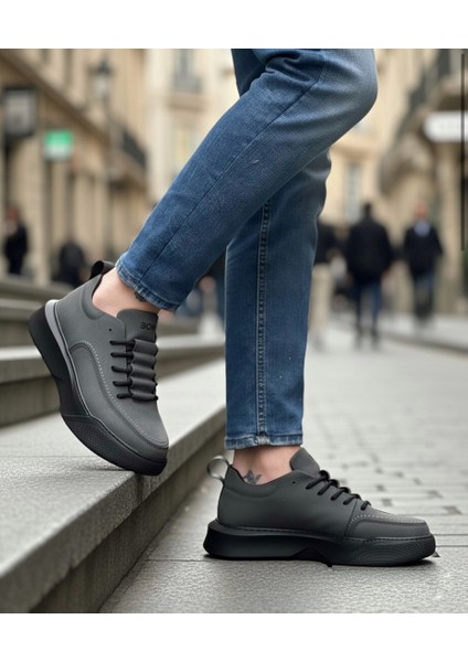 BA0332 Merdiven Desen Bağcıklı Erkek Yüksek Taban Füme Cilt Spor Ayakkabı indirimleri