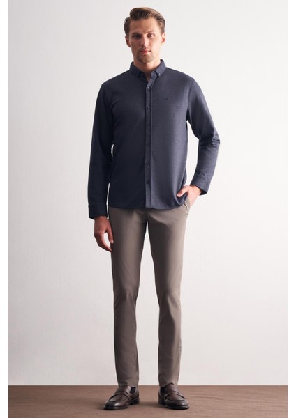 Koyu Lacivert Smart Düğmeli Yaka Uzun Kol Cepsiz Slim Fit Casual Gömlek 1004255171 fiyatları