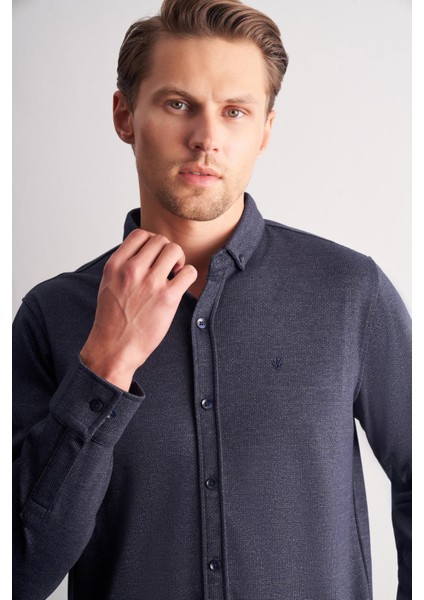 Koyu Lacivert Smart Düğmeli Yaka Uzun Kol Cepsiz Slim Fit Casual Gömlek 1004255171 fırsatları