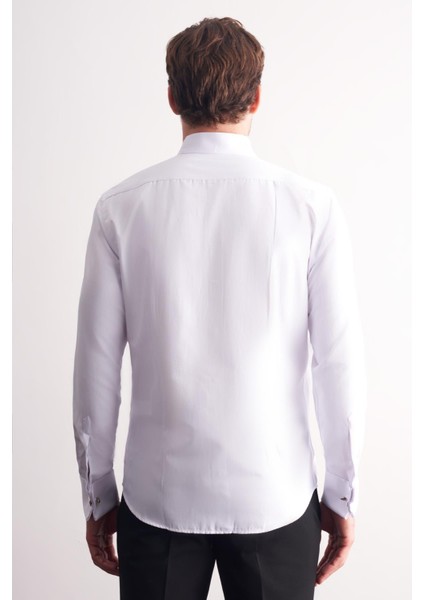 Beyaz Uzun Kol Ata Yaka Düz Pamuklu Slim Fit Gömlek 1004255215 indirimleri